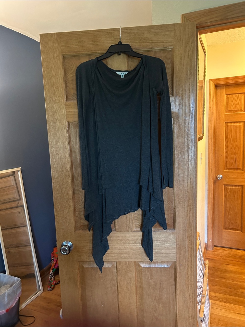 CAbi Black Asymmetric Waterfall Tunic Cardigan